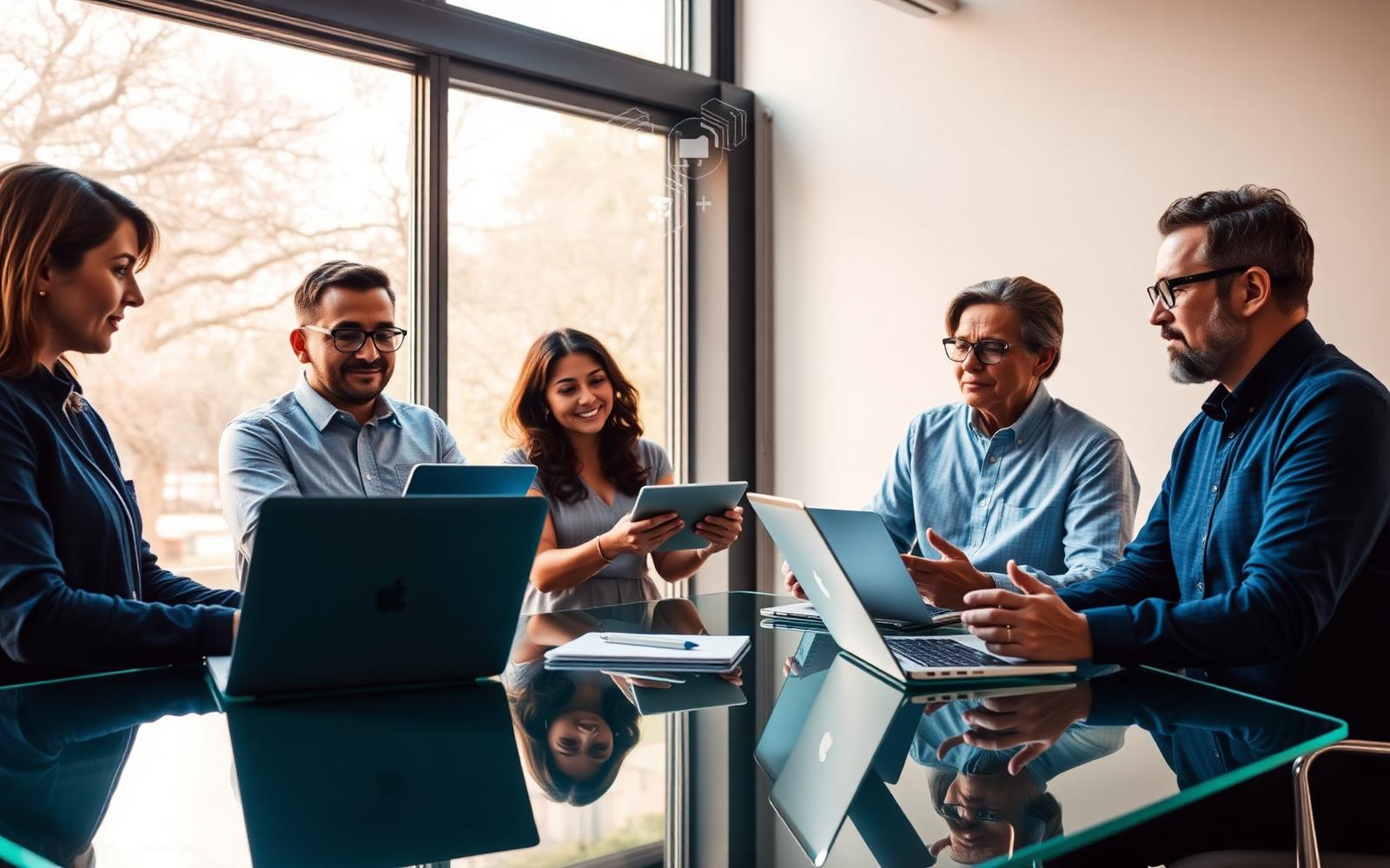 Adult learners, entrepreneurs, insurance and real estate professionals collaborating with AI-powered tools